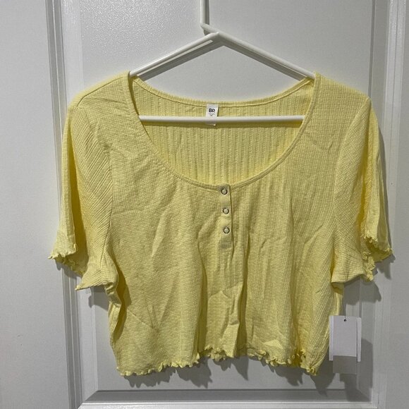 BP Women's Yellow Lettuce Hem Snap Crop top - Picture 1 of 3
